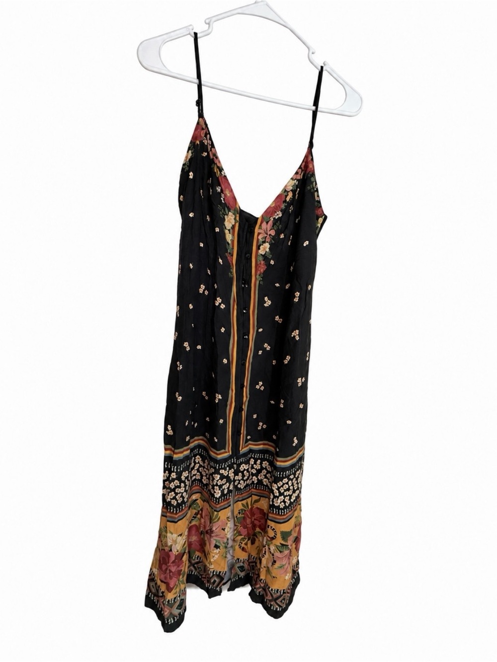 FARM Rio Black Floral Button Front Slip Dress Size S
